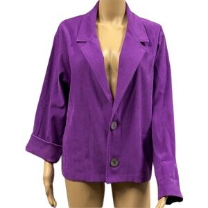 Chicos Private Additions Faux Suede Purple 2 Button Pocket Blazer Jacket Medium